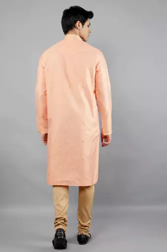 Woven Design Kurta Set - Peach