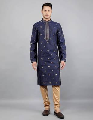 Woven Design Kurta Set - Navy Blue 1