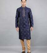 Woven Design Kurta Set - Navy Blue