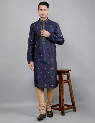 Woven Design Kurta Set - Navy Blue 2