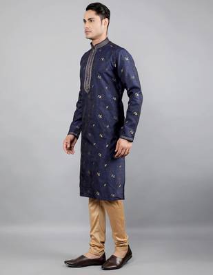 Woven Design Kurta Set - Navy Blue 3