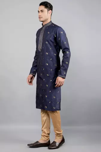 Woven Design Kurta Set - Navy Blue