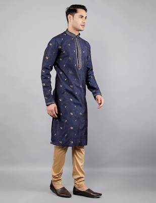 Woven Design Kurta Set - Navy Blue 4