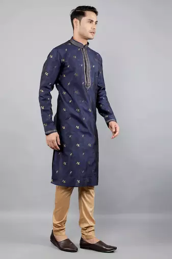 Woven Design Kurta Set - Navy Blue