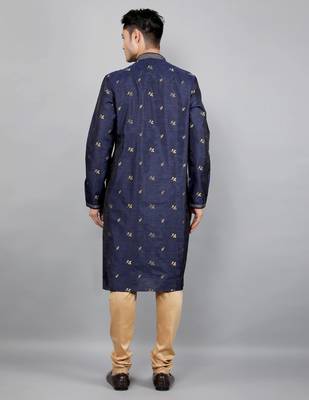 Woven Design Kurta Set - Navy Blue 5