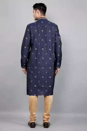 Woven Design Kurta Set - Navy Blue