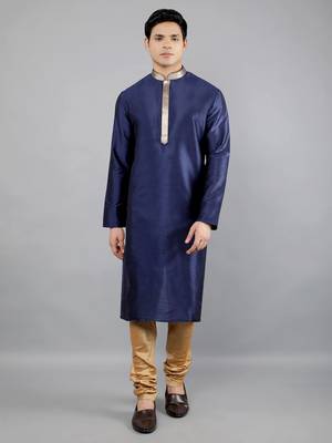 Woven Design Kurta Set - Navy Blue 1