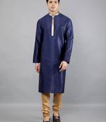 Woven Design Kurta Set - Navy Blue