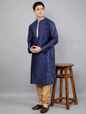 Woven Design Kurta Set - Navy Blue 2