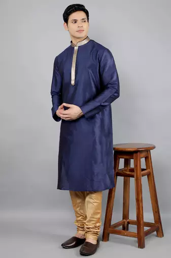 Woven Design Kurta Set - Navy Blue