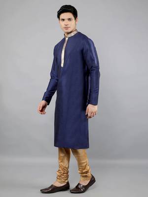 Woven Design Kurta Set - Navy Blue 3