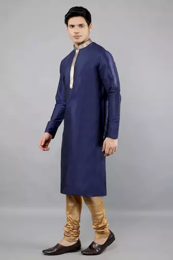 Woven Design Kurta Set - Navy Blue