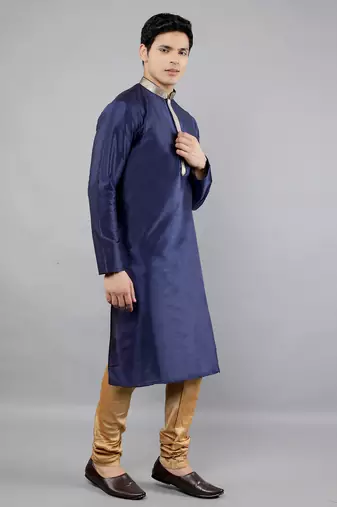 Woven Design Kurta Set - Navy Blue