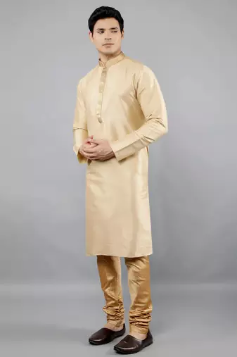 Woven Design Kurta Set - Gold