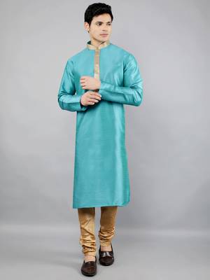 Woven Design Kurta Set - Turquoise Blue 1