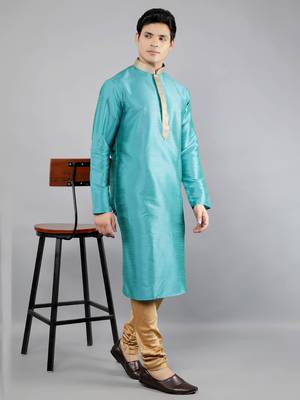 Woven Design Kurta Set - Turquoise Blue 2