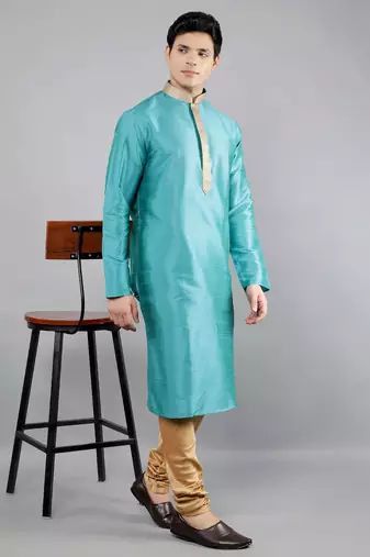 Woven Design Kurta Set - Turquoise Blue