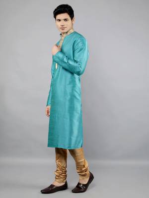 Woven Design Kurta Set - Turquoise Blue 3