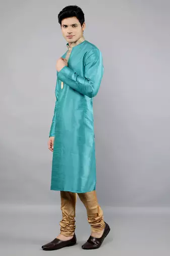 Woven Design Kurta Set - Turquoise Blue