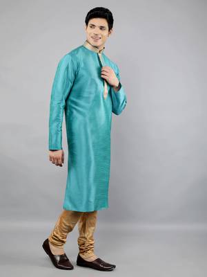 Woven Design Kurta Set - Turquoise Blue 4