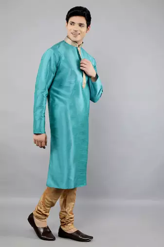Woven Design Kurta Set - Turquoise Blue