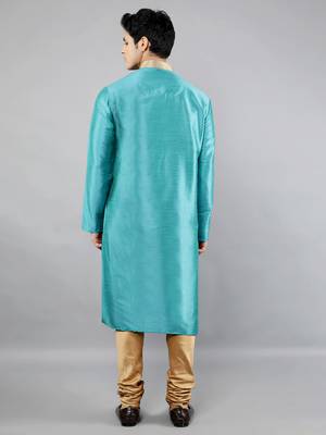 Woven Design Kurta Set - Turquoise Blue 5