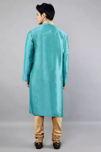 Woven Design Kurta Set - Turquoise Blue