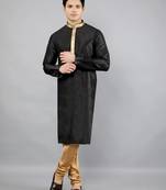 Woven Design Kurta Set - Black