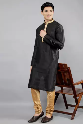 Woven Design Kurta Set - Black