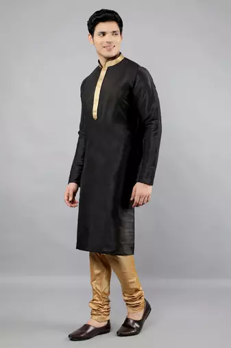 Woven Design Kurta Set - Black