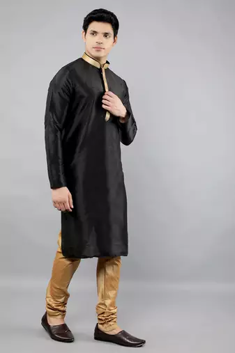 Woven Design Kurta Set - Black