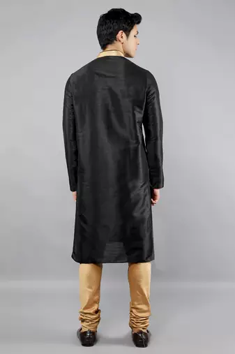 Woven Design Kurta Set - Black