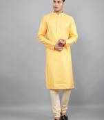Woven Design Kurta Set - Yellow