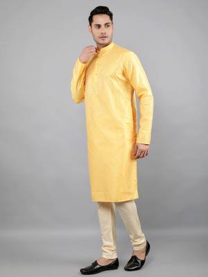 Woven Design Kurta Set - Yellow 2