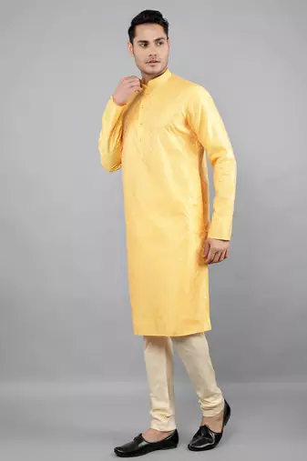 Woven Design Kurta Set - Yellow