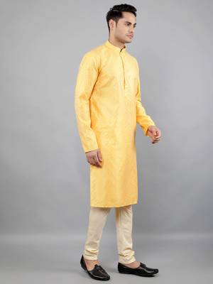 Woven Design Kurta Set - Yellow 3