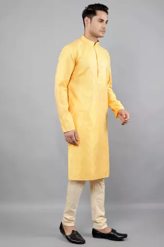 Woven Design Kurta Set - Yellow