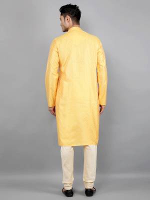Woven Design Kurta Set - Yellow 4