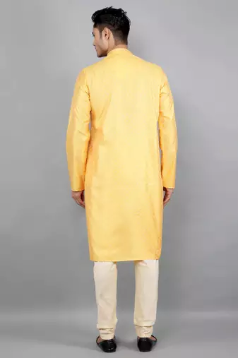 Woven Design Kurta Set - Yellow