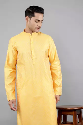 Woven Design Kurta Set - Yellow