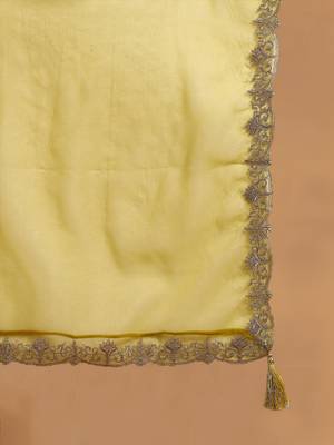 Lime green color silk blend zari work fancy kurta, bottom and dupatta set 6