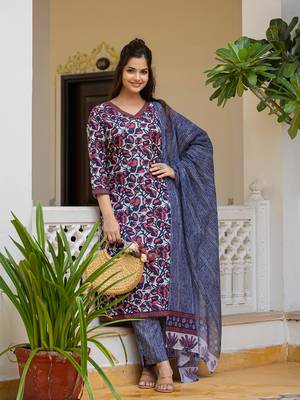 women grey rayon blend floral printed straight kurta trouser with dupatta 8