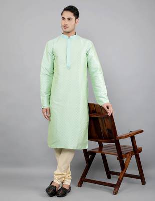 Woven Design Kurta Set - Sea Green 1