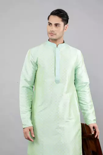Woven Design Kurta Set - Sea Green