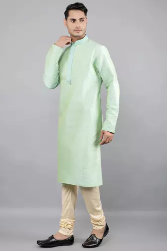 Woven Design Kurta Set - Sea Green