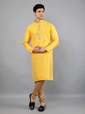 Woven Design Kurta Set - Mustard 1