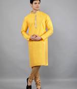 Woven Design Kurta Set - Mustard