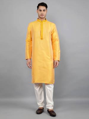 Woven Design Kurta Set - Mustard 1