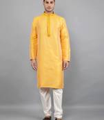 Woven Design Kurta Set - Mustard