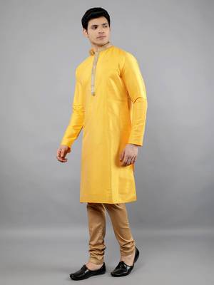 Woven Design Kurta Set - Mustard 2